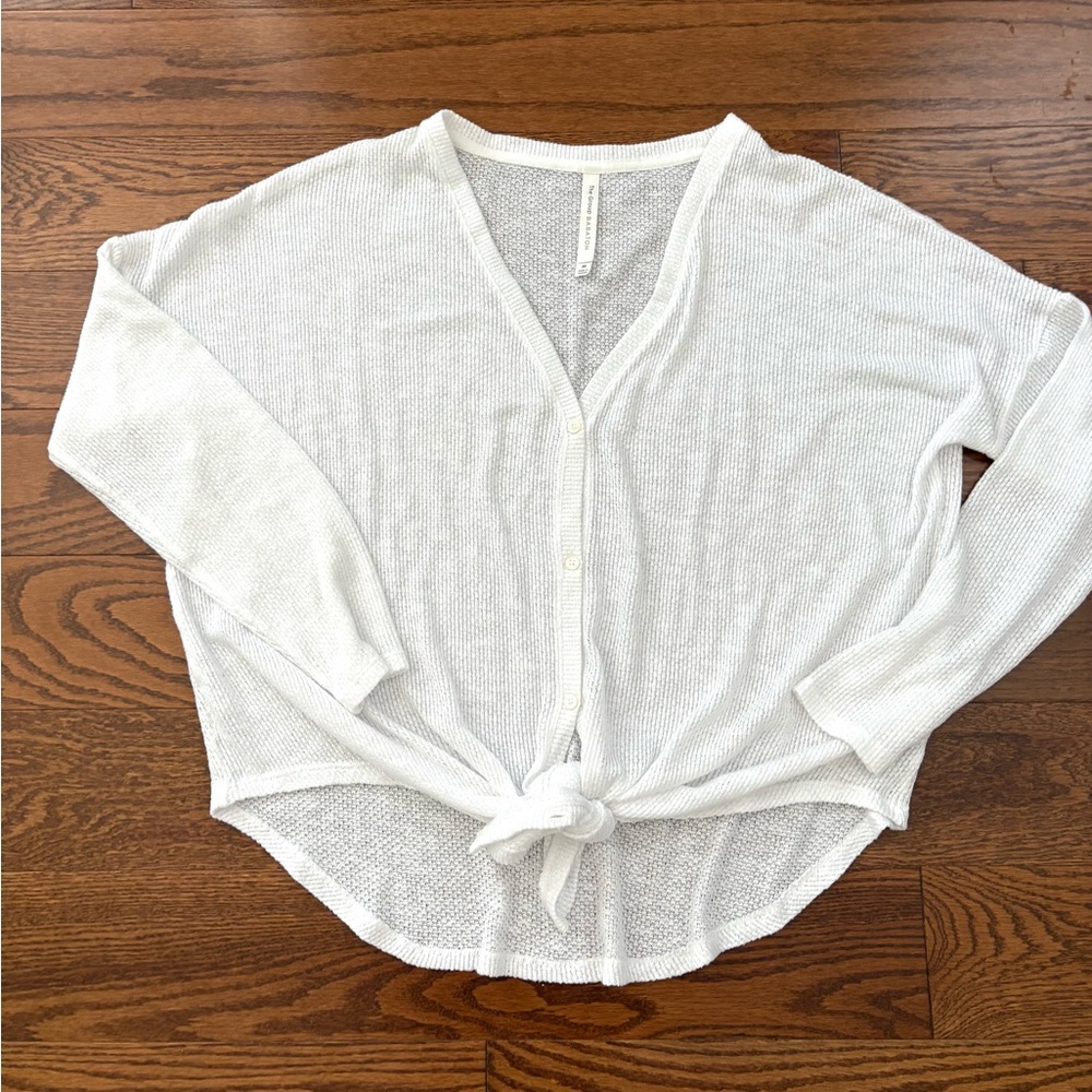 Babaton Aritzia Taurus Tie White Longsleevs Top Cardigan Size M - Picture 2 of 9